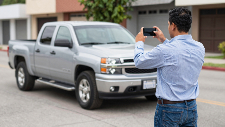client taking picture of newly purchased truck generated with Z-Image