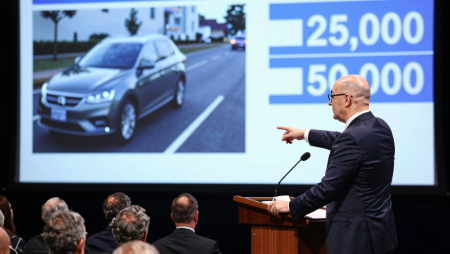 lawmaker pointing at screen displaying oregon minimum auto limits generated with Z-Image