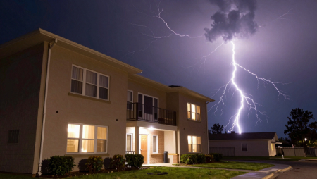lightning strikes an apartment building at night generated with Z-Image