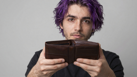 man shows empty wallet after paying insurance premium generated with Z-Image