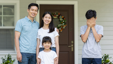 smiling family and teenager covering his face generated with Z-Image