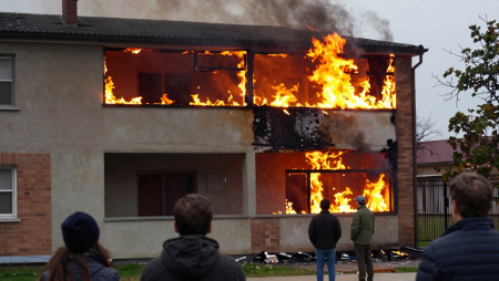 spectators watch as apartment burns generated with Z-Image